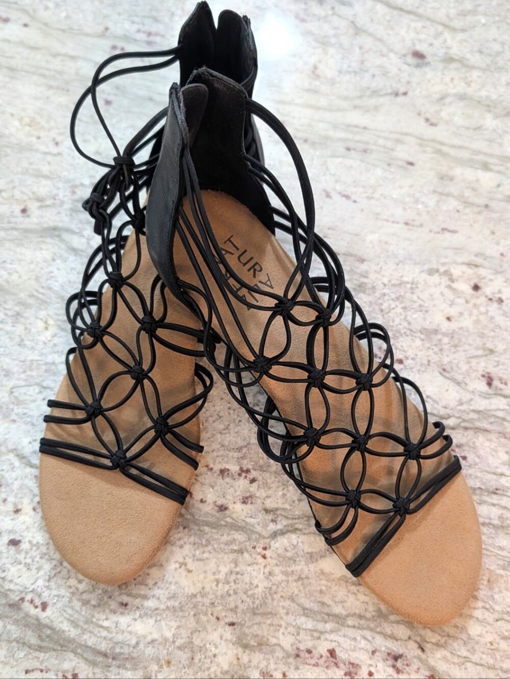 Naturalizer Women Shoe Size 10 M Webbed Gladiator Sandal Black Heel Zipper NEW